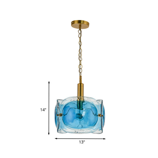 Modern Brass Pendant Lamp With Blue Water Glass Shade - Restaurant Ceiling Light Kit