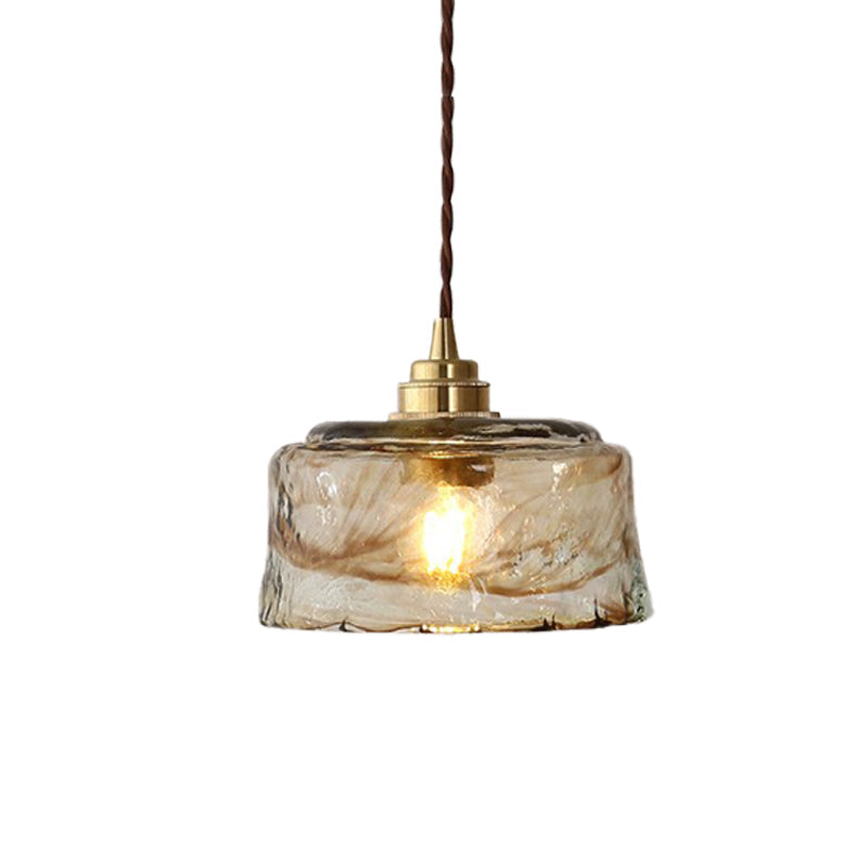 Amber Rippled Glass Bowl Drop Pendant Lamp - Modern 1-Light Gold Ceiling Light