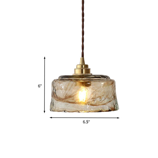 Amber Rippled Glass Bowl Drop Pendant Lamp - Modern 1-Light Gold Ceiling Light