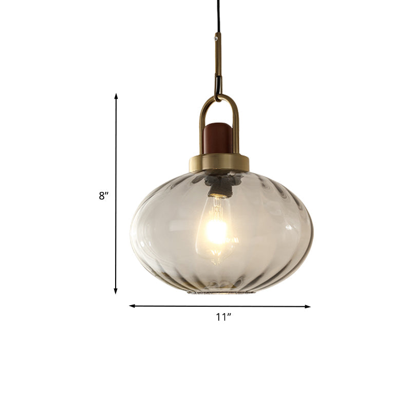 Simple Brown And Gold Bedroom Pendant Lamp With Smoke Gray Glass Shade