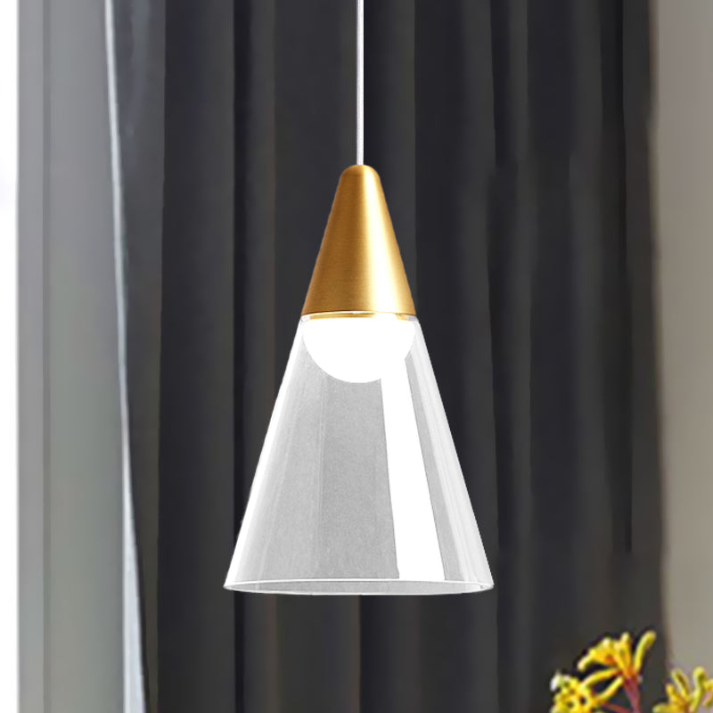Gold Tapered Pendant Lamp: Postmodern Smoke Gray Glass Ceiling Light