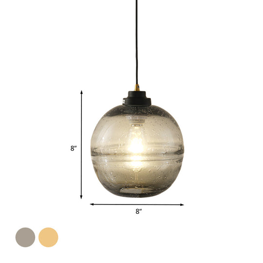 Modern Black Ball Suspension Light With Smoke Gray Bubble Glass Pendant