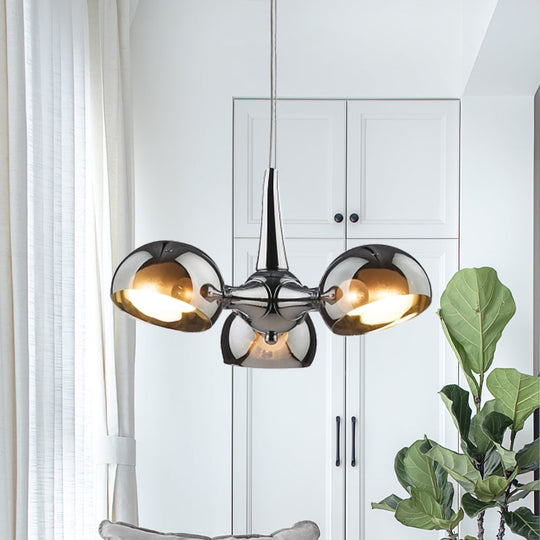 Postmodern Chrome Bowl Chandelier - 3/5 Lights Mirror Glass Pendant Ceiling Light for Dining Room