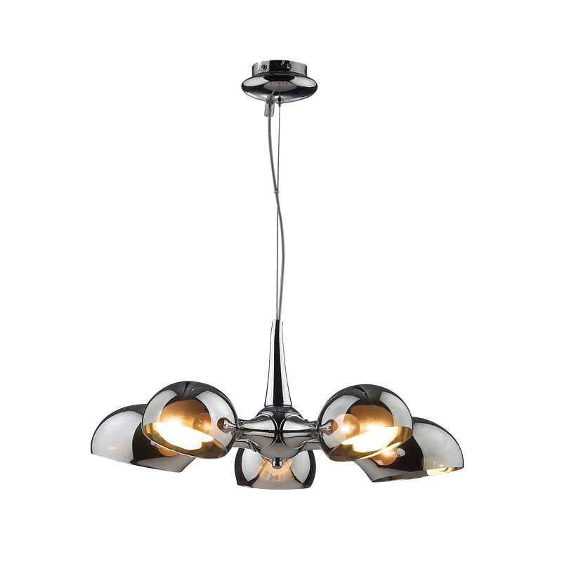 Postmodern Chrome Bowl Chandelier With Mirror Glass Pendants - 3/5 Light Ceiling Fixture For Dining