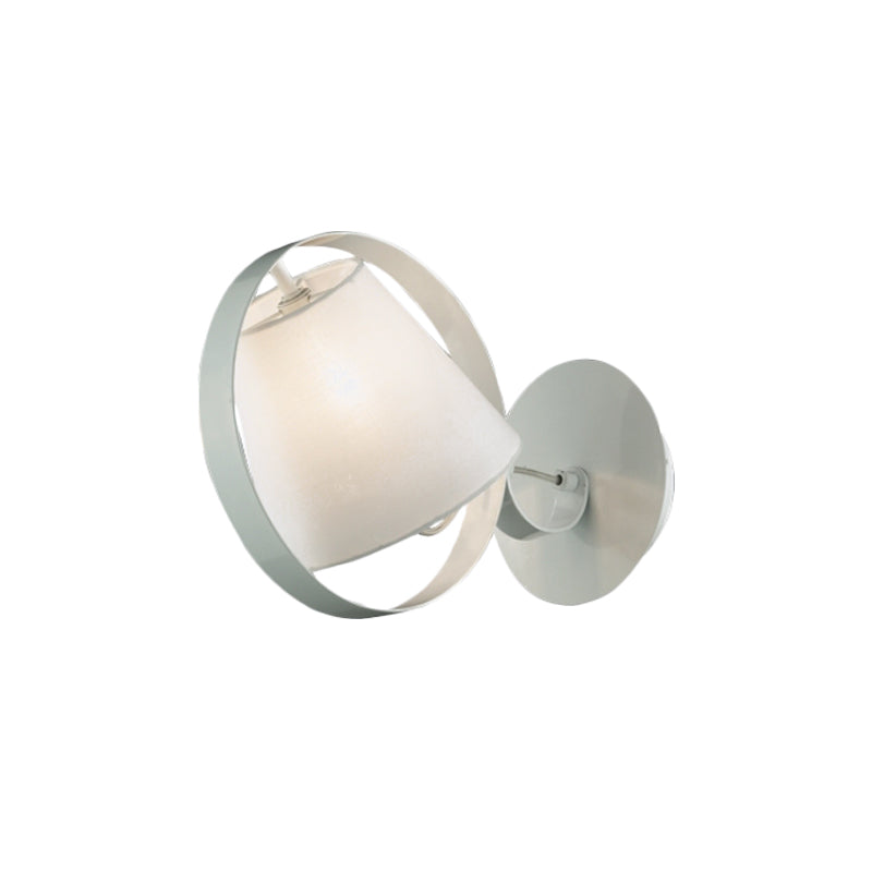 Minimalist Fabric Sconce Lamp: White Wall Light With Metal Ring 1 Bulb