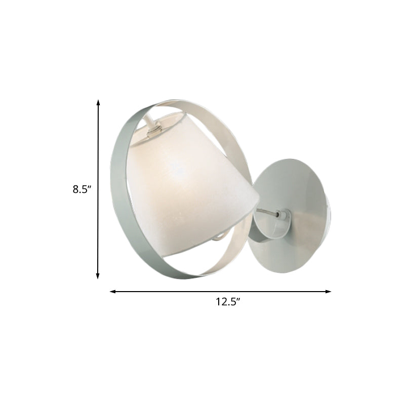 Minimalist Fabric Sconce Lamp: White Wall Light With Metal Ring 1 Bulb