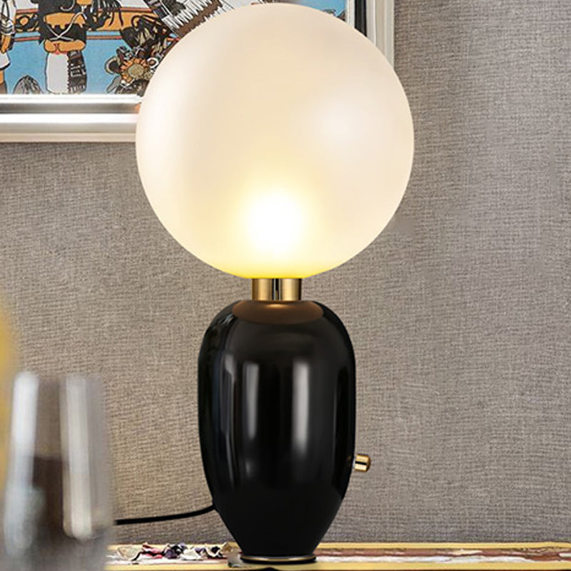 Modern Metallic Led Desk Lamp: Capsule Table Lighting In Black/Gold Orb White Glass Shade - For