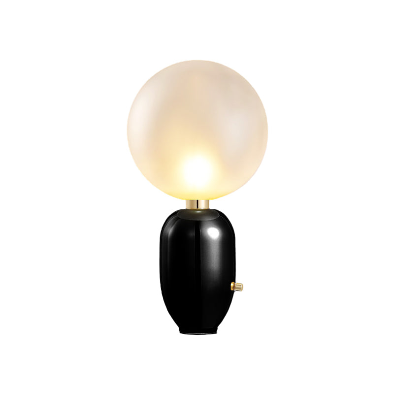 Modern Metallic Led Desk Lamp: Capsule Table Lighting In Black/Gold Orb White Glass Shade - For