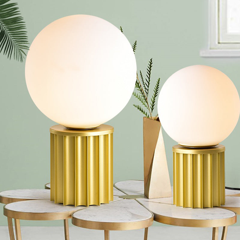 Modern Tube Table Lamp In Gold With Opal Glass Shade - Small Desk Light For Living Room / 8