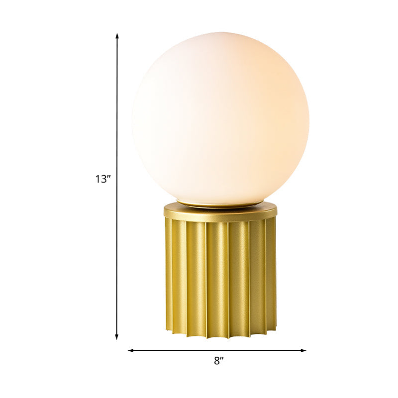 Modern Tube Table Lamp In Gold With Opal Glass Shade - Small Desk Light For Living Room