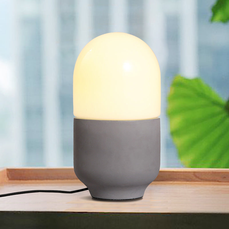 Minimalist Grey Cement Capsule Desk Light With Led Night Table Lamp And White Glass Shade