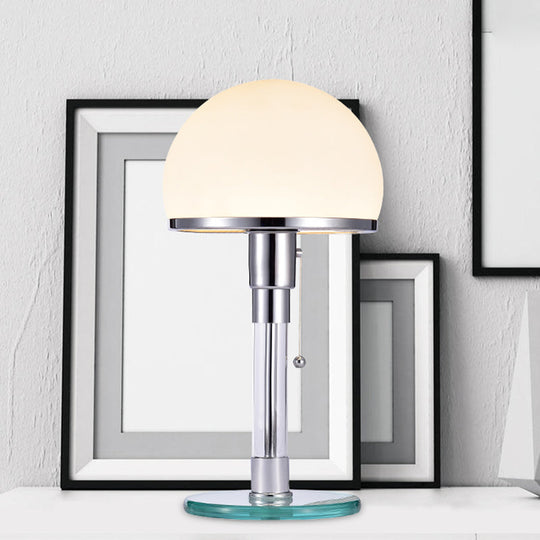 Modernist White Glass Mushroom Table Lamp With Chrome Finish - Perfect For Bedside