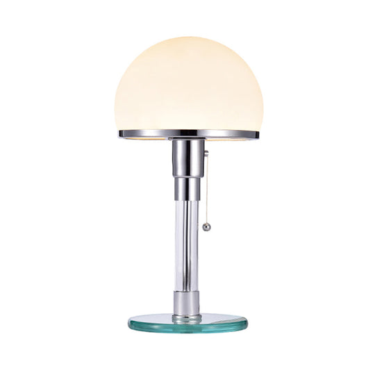 Modernist White Glass Mushroom Table Lamp With Chrome Finish - Perfect For Bedside