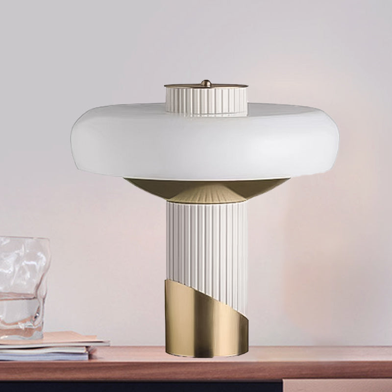 White And Gold Led Mushroom Table Lamp - Modern Metallic Lighting For Bedroom Or Small Desk