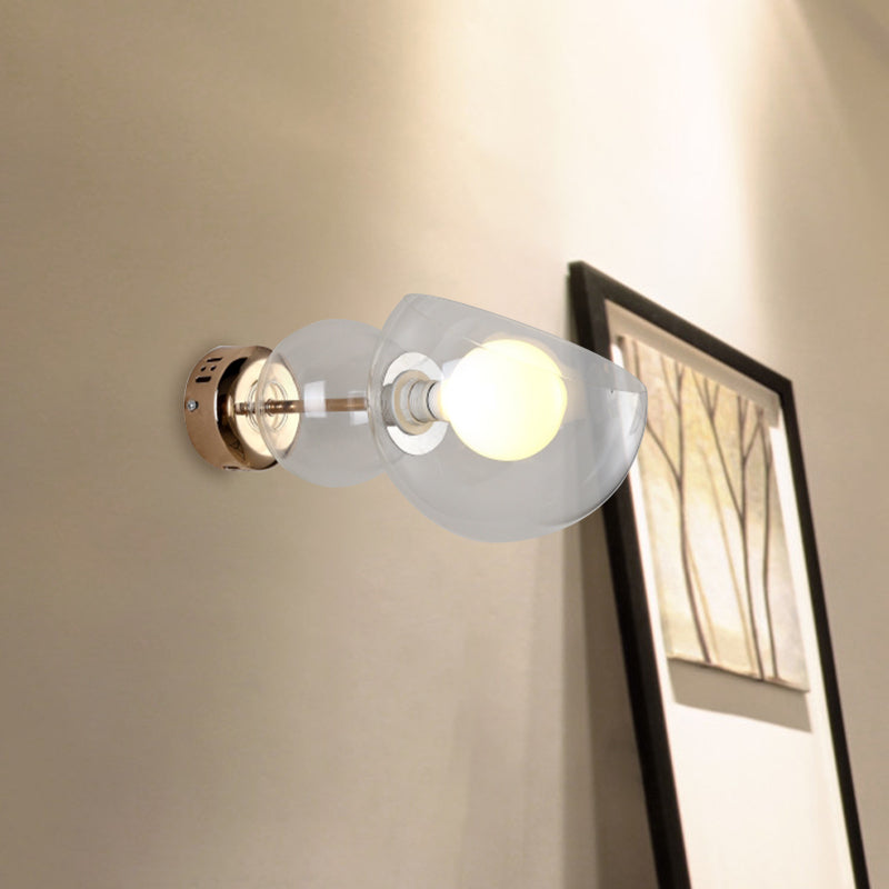 Postmodern Brass Wall Sconce Light With Clear/Amber Glass Shade