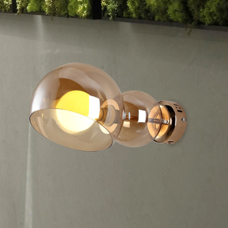 Postmodern Brass Wall Sconce Light With Clear/Amber Glass Shade Amber