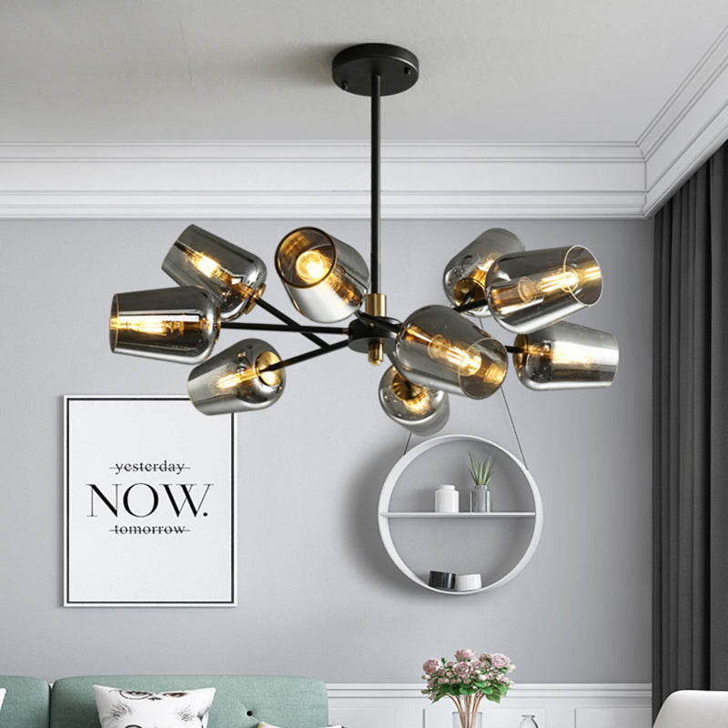Modern Cup Shaped Chandelier With Clear/Smoke Gray Glass - 6/9 Lights Bedroom Lighting Black
