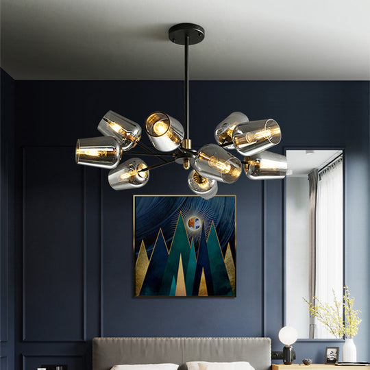 Modern Cup Shaped Chandelier With Clear/Smoke Gray Glass - 6/9 Lights Bedroom Lighting Black