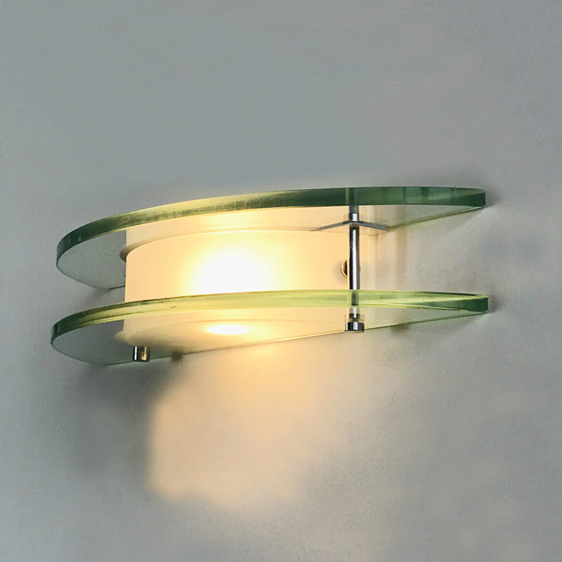 Stylish Dual Arc Sconce Light With Clear Glass Shade - Bedside Wall Mount Lamp