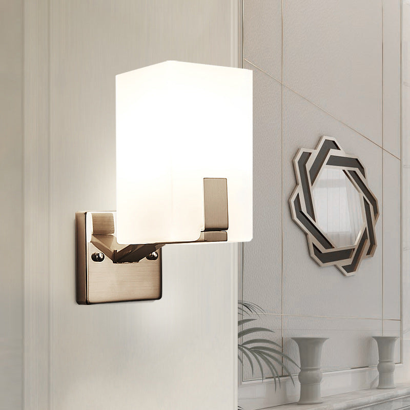 Frosted Glass Wall Sconce With Modern Nickel Mount 1 Light