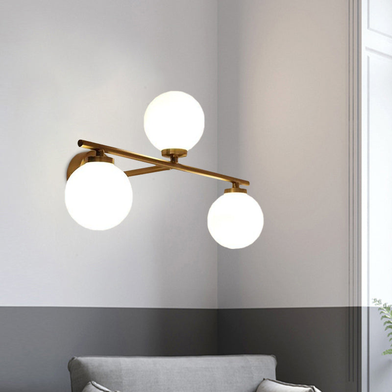 Minimalist Globe Opal Glass Sconce Light Fixture - Up And Down Wall Lamp Gold 3 Bulbs