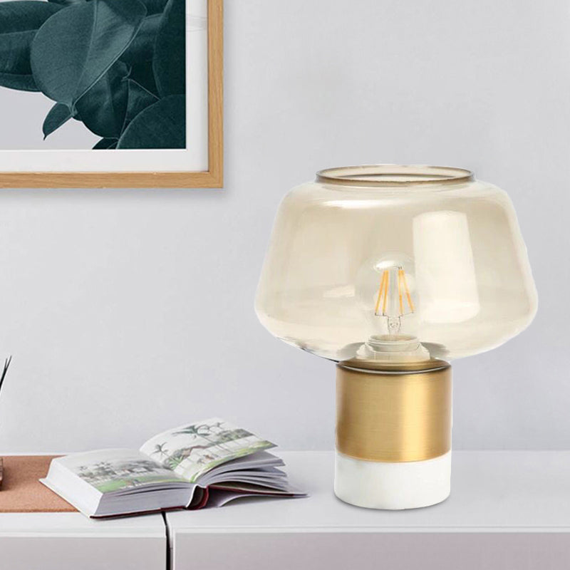 Modern Open-Top Glass Night Light With Gold Plug-In Table Lamp & Marble Base White