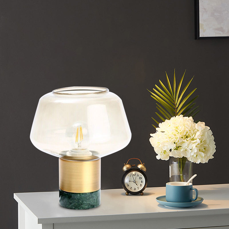 Modern Open-Top Glass Night Light With Gold Plug-In Table Lamp & Marble Base Green
