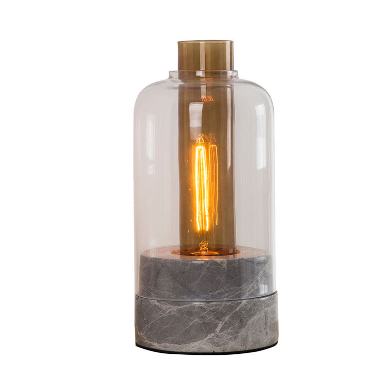 Modern Clear Glass Table Lamp With Grey Shade And Marble Base - Sleek Jar Design