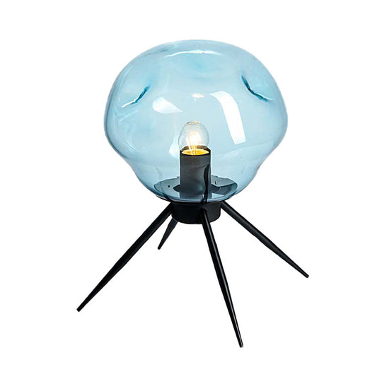 Modernist Tripod Desk Light With Dimpled Glass Shade - Black Blue/Cognac