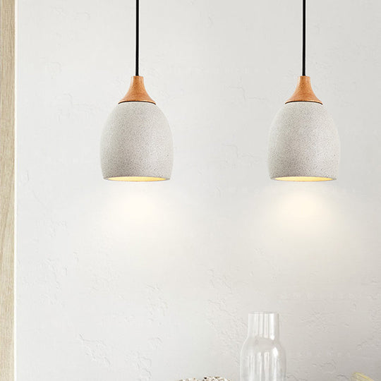 Modern Nordic Ceramic Pendant Light With Wood Top - Grey