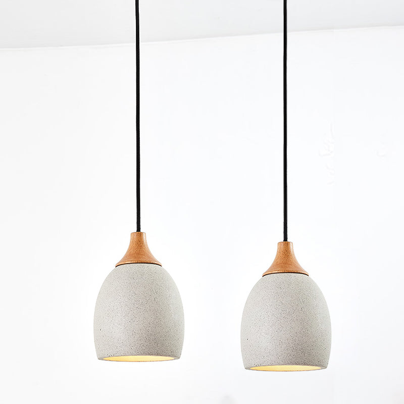 Nordic Domed Cement Pendant Light with Wood Top for Coffee Shops - Light Grey (1 Bulb)