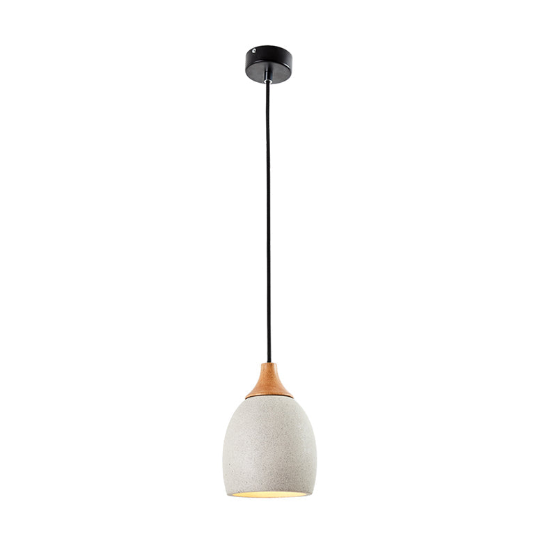 Nordic Domed Cement Pendant Light with Wood Top for Coffee Shops - Light Grey (1 Bulb)