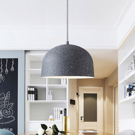 Minimalist Dome Pendant Light Kit - Single Bulb Black/Grey Iron Shade Ceiling Hanging Fixture Black