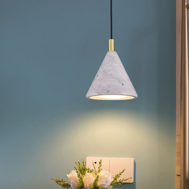 Modernist Cement Cone Pendant Light - White Led Ceiling Suspension Lamp For Bedside
