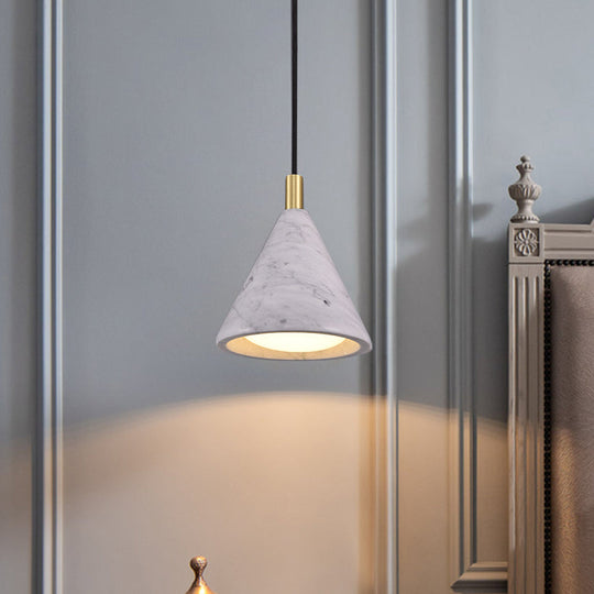 Modernist Cement Cone Pendant Light - White Led Ceiling Suspension Lamp For Bedside