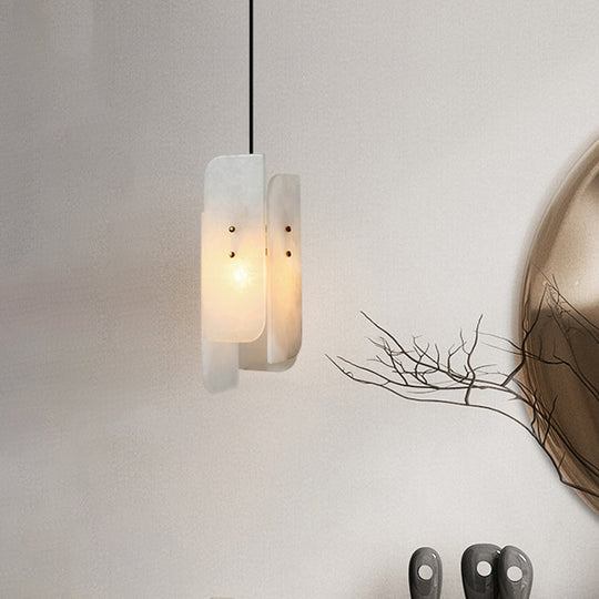 Minimalist 1-Light White Rectangle Panel Ceiling Lamp - Elegant Marble Hanging Light For Restaurants