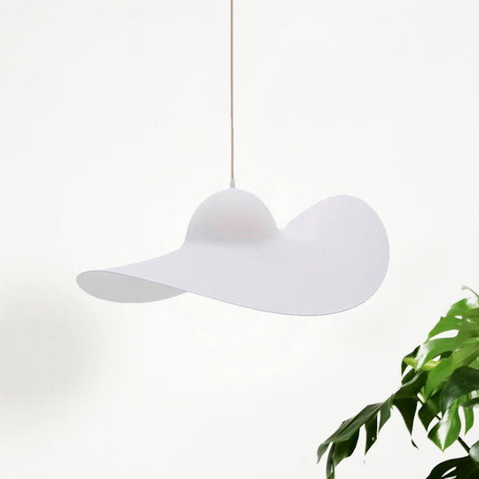 Modern Acrylic Hat Pendant Lighting - 1 Light Bedroom Suspension Lamp In White/Grey White