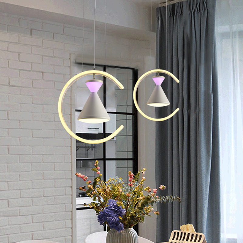 Minimalist LED Acrylic Hanging Light Kit: White Finish Hourglass and Ring Pendant - Perfect for Tables