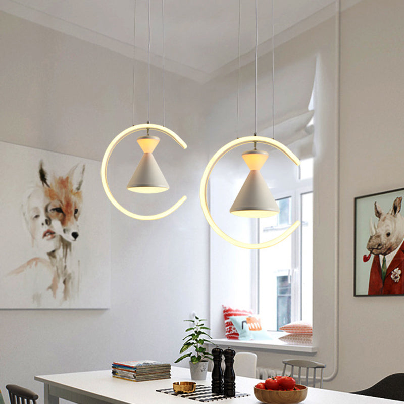 Minimalist LED Acrylic Hanging Light Kit: White Finish Hourglass and Ring Pendant - Perfect for Tables