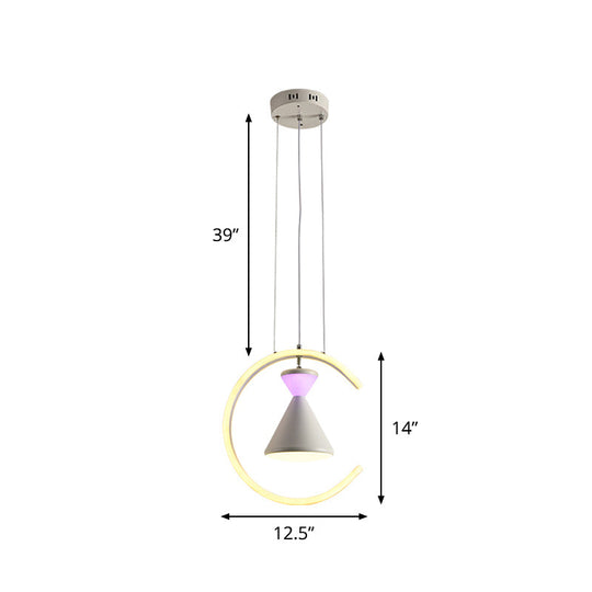 Minimalist Led Acrylic Hanging Light Kit With White Finish: Hourglass Ring Pendant For Table