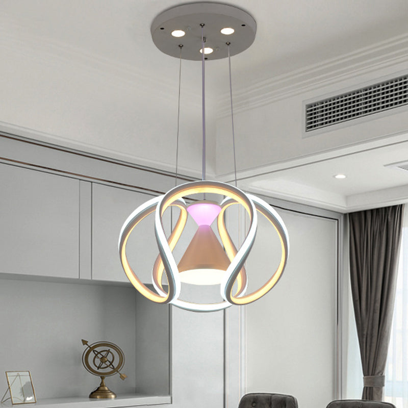White Wave Led Pendant Lamp With Acrylic Hourglass Design For Modern Dining Rooms