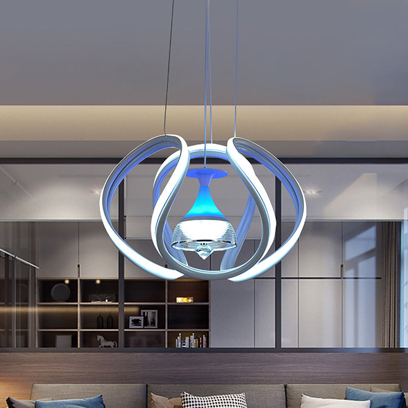 Modern White Acrylic LED Wave Ceiling Pendant Lighting Fixture with Wine Cup Inside for Dining Room