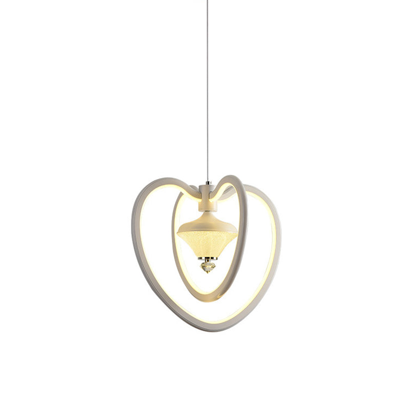 Modern Heart Frame Led Ceiling Light - Elegant Acrylic Pendant With Diamond Accent