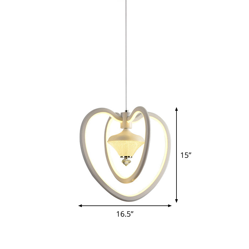 Heart Frame Acrylic LED Pendant Ceiling Light, White Hanging with Diamond Accent