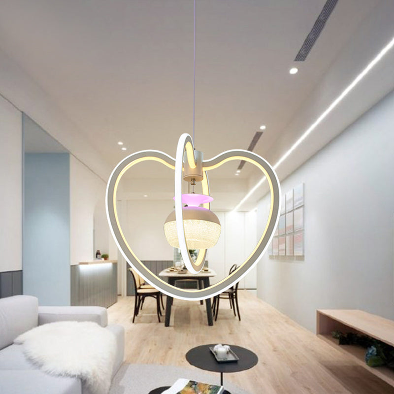 Minimalist Led Hanging Lamp With Acrylic Loving Heart Frame Pendant And Jar Inside - White