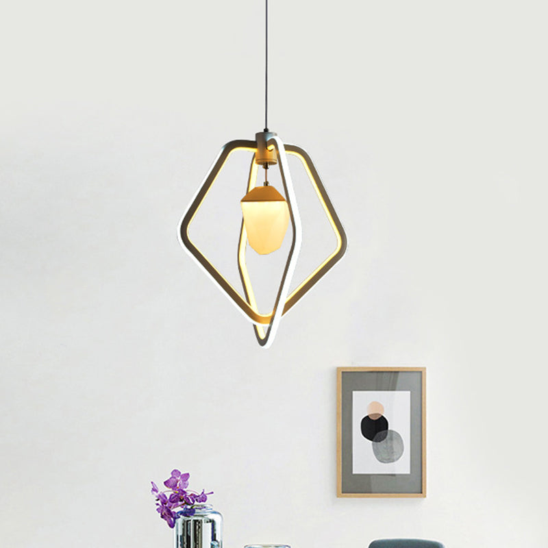 Modern LED Dual Pentagon Acrylic Pendant Light with Pinecone Inside - White Suspension Lamp