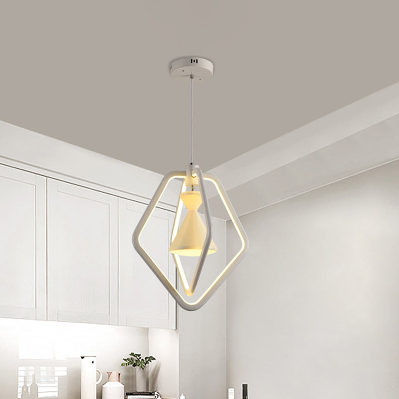 Modern LED Acrylic Hanging Ceiling Lamp - White Pentagon Frame & Hourglass Pendant for Dining Room