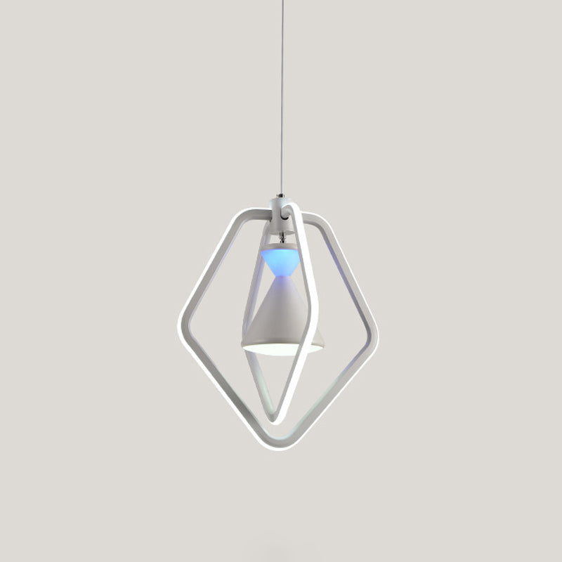 Modern LED Acrylic Hanging Ceiling Lamp - White Pentagon Frame & Hourglass Pendant for Dining Room