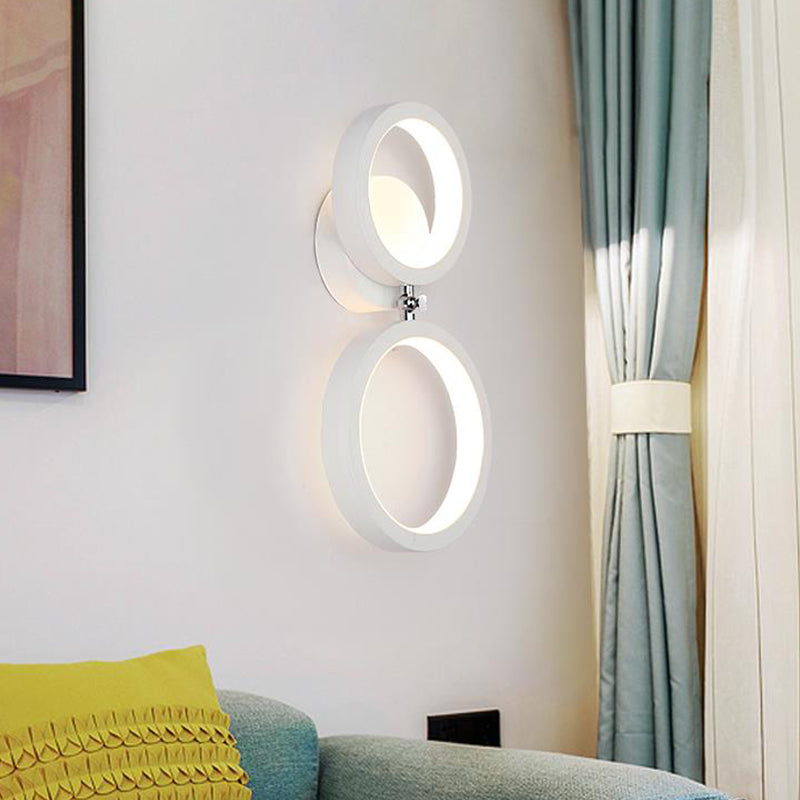 Modernist White Halo Ring Wall Sconce Light - Metal Led Lamp For Corners