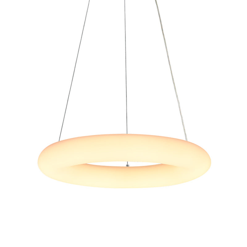 Modern White Vesicle Ring LED Pendant Chandelier, Minimalist Acrylic Ceiling Light over Table - 12"/16" Width